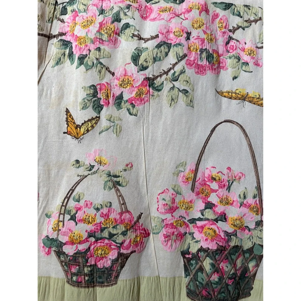 Vintage 50s Chinoiserie Paper Hand Painted Floral Basket Butterfly Wall Decor